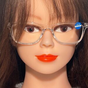 1438 Helen 2.5 Reading Glasses Thin Rectanle Bluelight Filter Clear Frames NWT